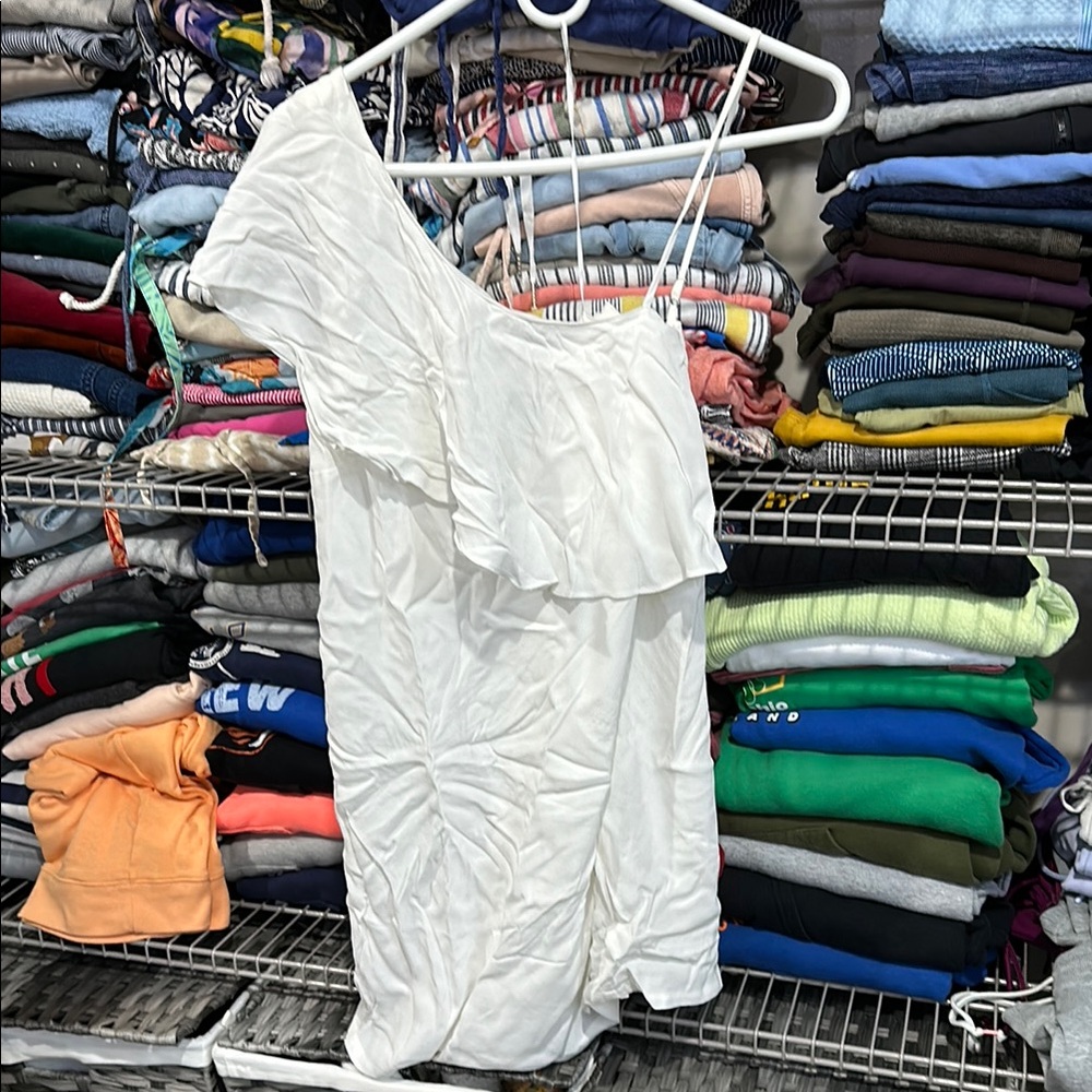 1. State Asymmetrical Ruffled One Shoulder Dress in White